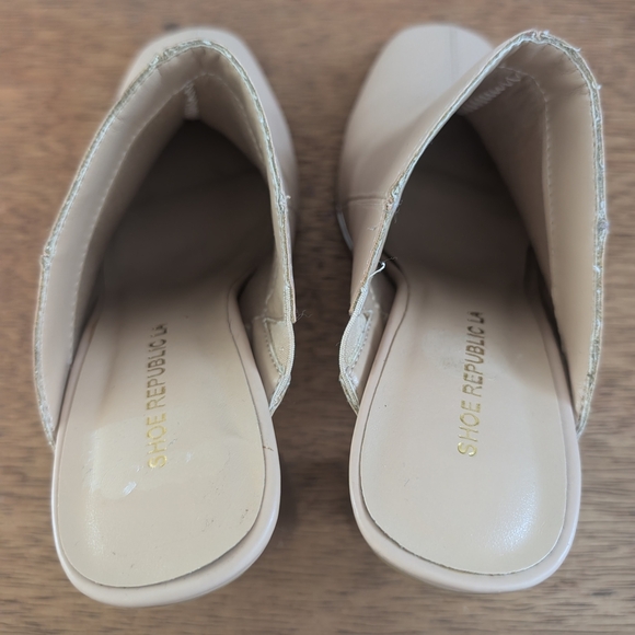 Elegant Beige Block Heel Mules - Picture 5 of 7